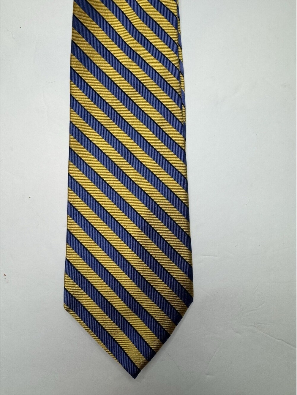 Lands' End Men's Necktie 100% Silk Striped Blue Gold Repp Handsewn USA 3.25"